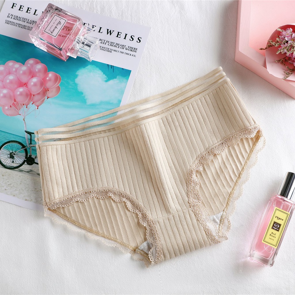  Quần Lót Nữ Cotton viền ren cao cấp, Quần lót sọc gân phối ren UD010 | BigBuy360 - bigbuy360.vn