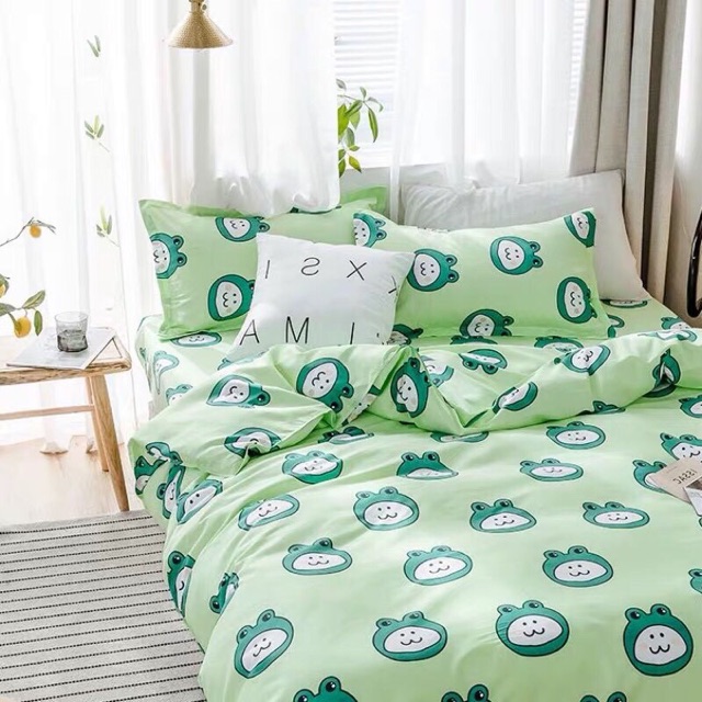 Bộ Drap &amp; Chăn Phao Cotton Poly Ếch Ộp