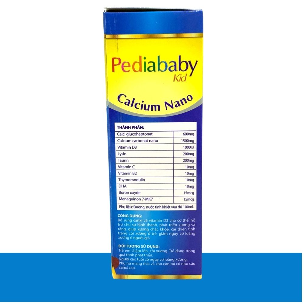 Pediababy Kid Canxi Nano &amp; Ăn Ngon Ngủ Tốt, Bổ Sung Canxi, Phát Triển Chiều Cao, Xương Và Răng Chắc Khỏe, Hộp 20 ống