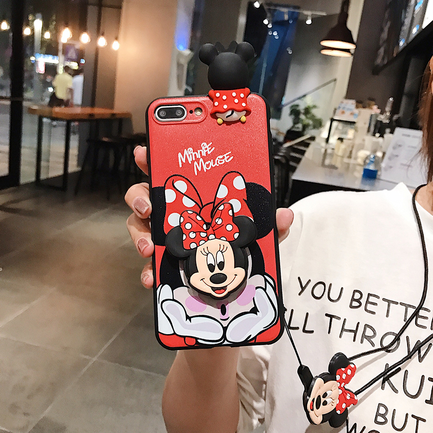 Ốp Điện Thoại Mềm Hình Mickey Minnie Có Giá Đỡ Túi Khí Và Dây Đeo Cho Oppo F1S F1 F3 Lite F5 F9 F11 Pro F15 A37 A57 A12E