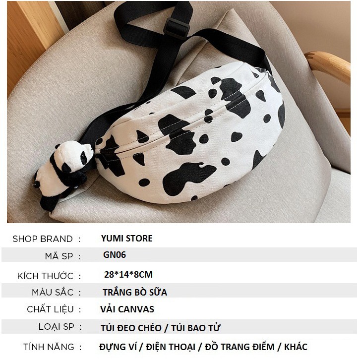Túi Đeo Chéo , Túi Bao Tử Bò Sữa Vải Canvas Phong Cách Ullzzang GN06
