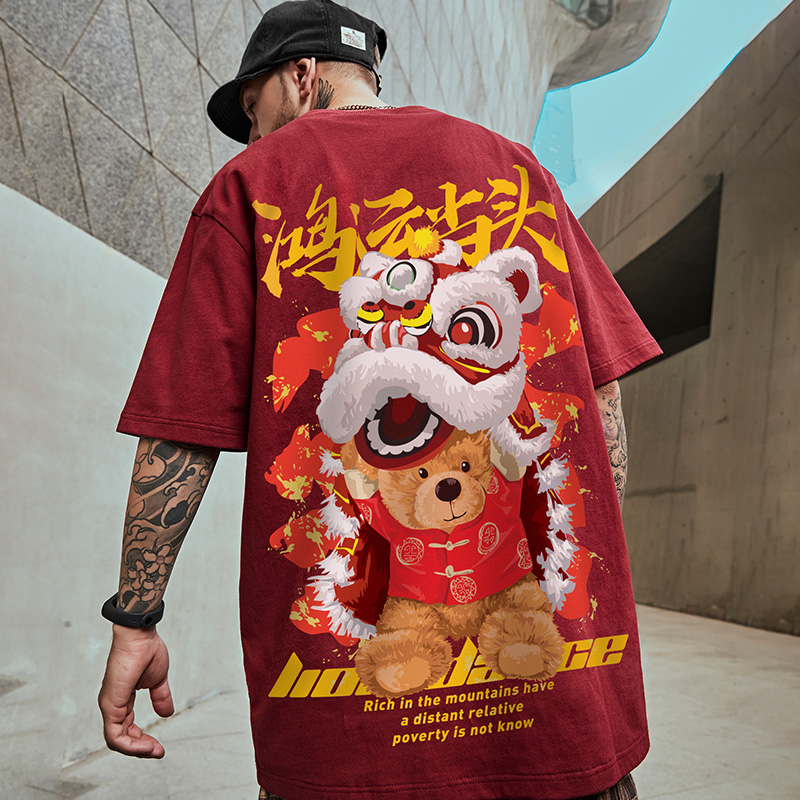 Áo Thun Tay Ngắn Dáng Rộng In Hình Sư Tử Kiểu hip-hop Đường Phố Thời Trang Cho Nam Và Nữ M-8XL 2022 plus