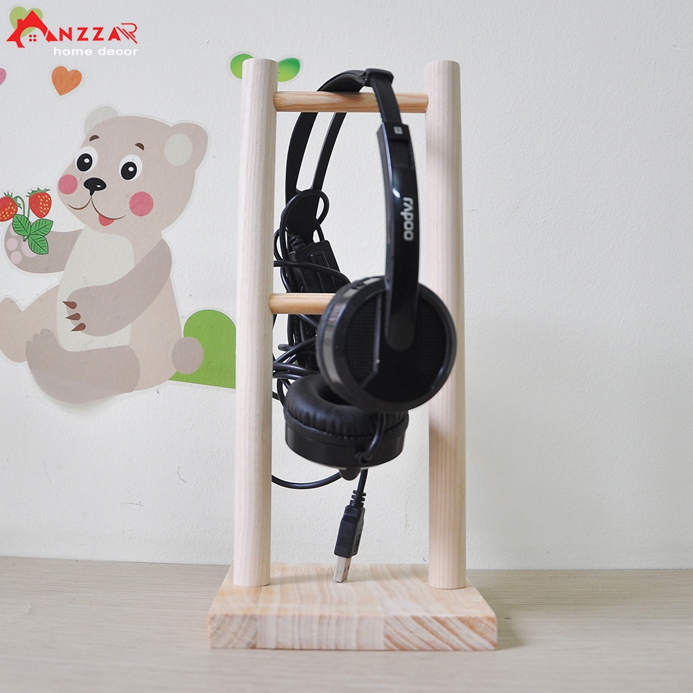 giá treo tai nghe, kệ đỡ HeadPhone bằng gỗ thông tự nhiên đẹp, kệ gỗ treo tai nghe