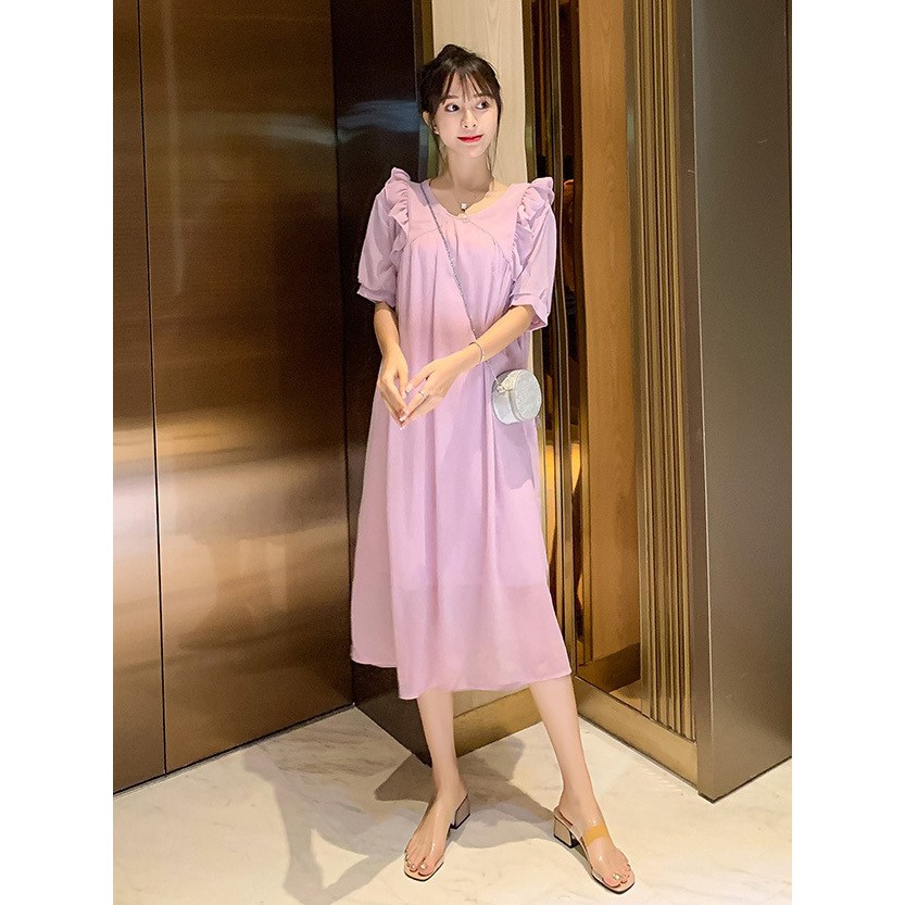 [ BIGSIZE 85kg ] VÁY ĐẦM BẦU THIẾT KẾ DỰ TIỆC CÔNG SỞ MÙA HÈ BÈO VAI TÍM CHẤT ĐŨI MỀM MÁT