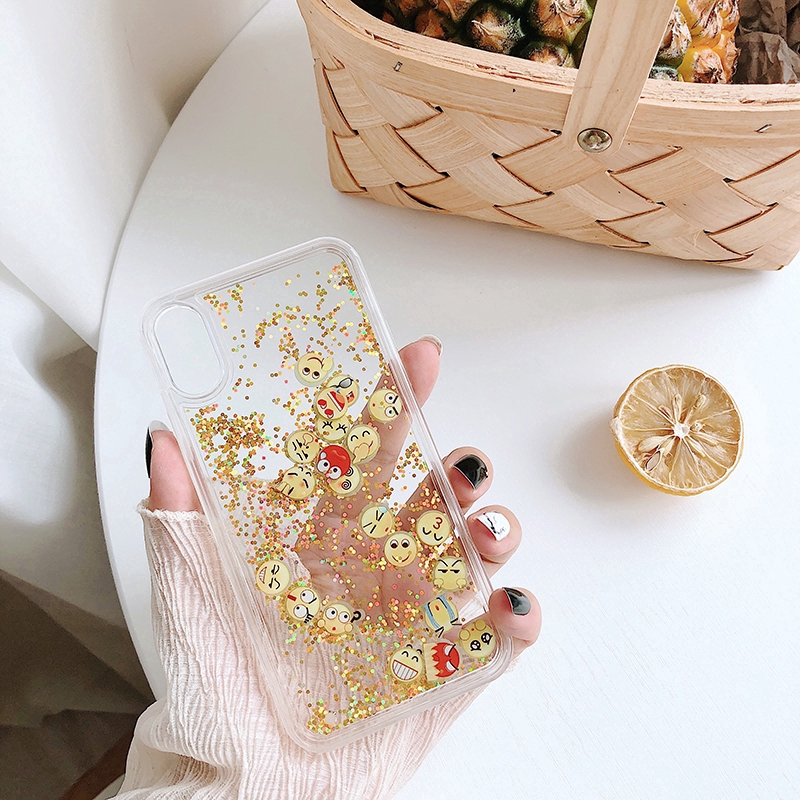 Cute Emoji Liquid Glitter Quicksand Case for iPhone 6 6S 7 8 Plus XS Max XR