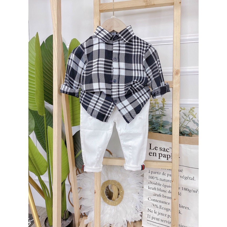 Quần dài kaki bé trai co giãn 6-30kg đen trắng