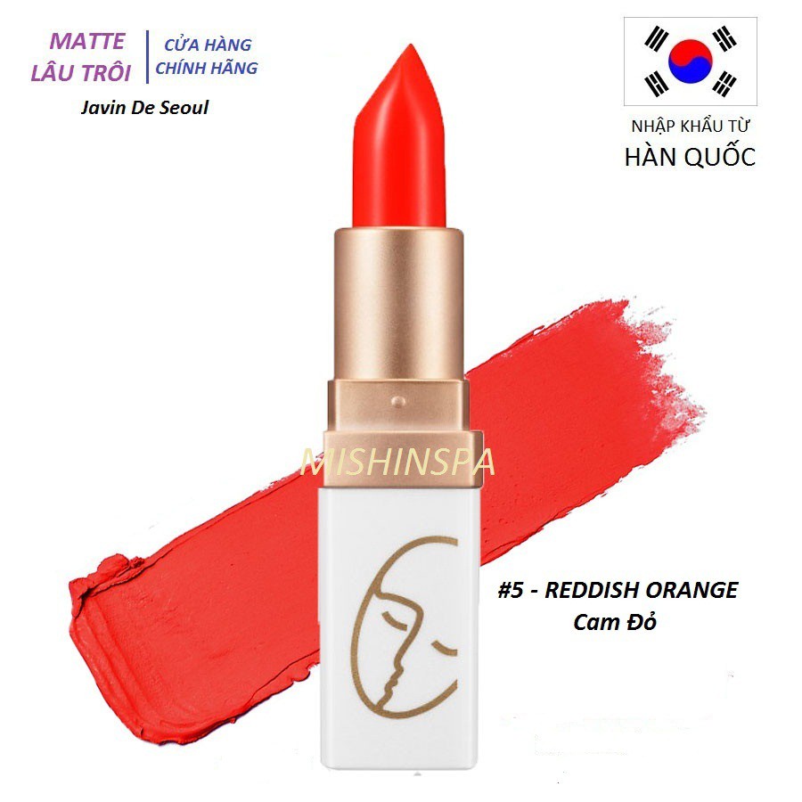 Son Lì Lâu Trôi (màu Đỏ Cam) No 5_Javin De Seoul Flower For Me Velvet Lipstick #5 (Reddish Orange)