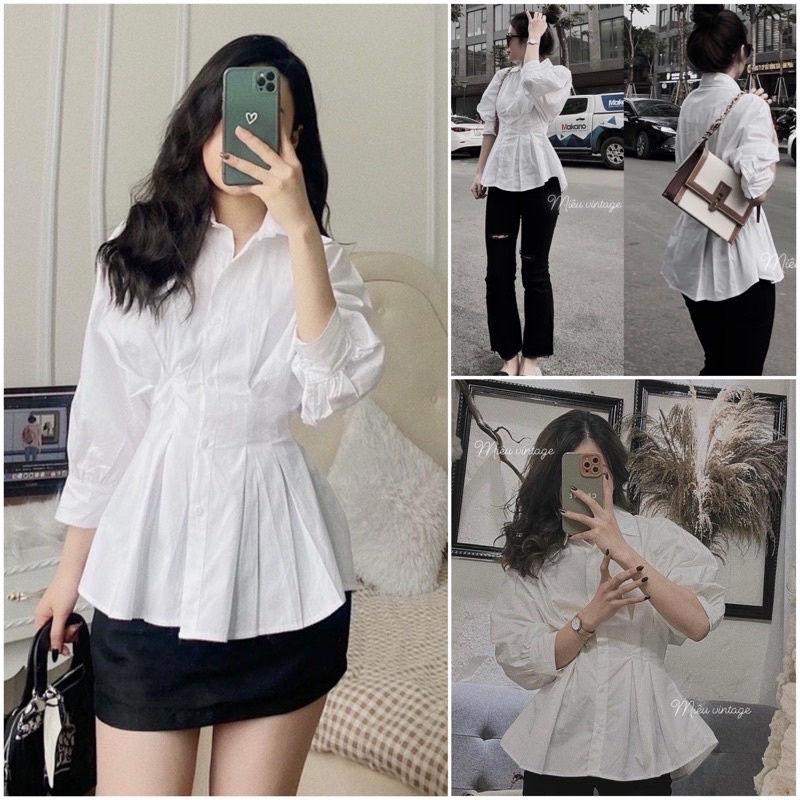 [Sẵn/Video] ÁO SƠ MI CHIẾT XẾP LY EO TÔN DÁNG ÁO SƠ MI TRẮNG KHÔNG NHĂN LOẠI 1