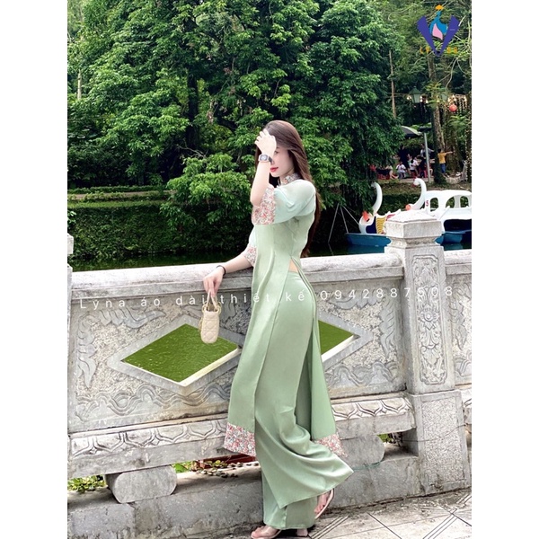 Áo dài cách Tân màu Xanh ngọc, bộ sưu tập Bách Hoa Xuân, áo dài lụa mềm, đẹp, pha nét truyền thống và cách Tân hiện đại