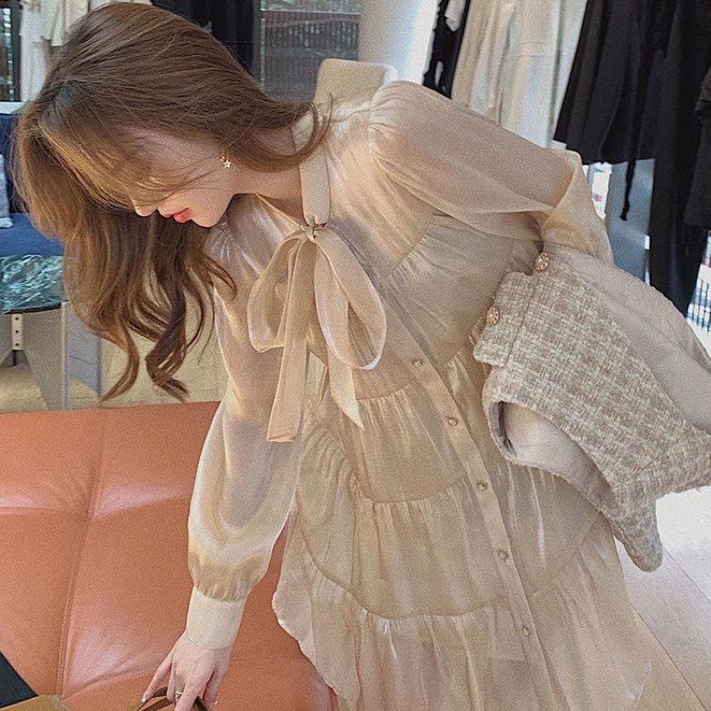 Váy babydoll lụa xếp tầng thắt nơ / mina’s house | BigBuy360 - bigbuy360.vn