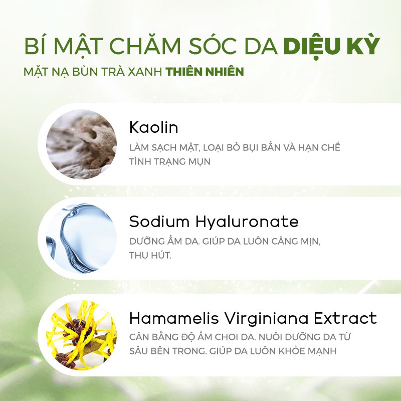 Mặt nạ bùn đất sét Fenyi tinh chất trà xanh giảm mụn đầu đen kiềm dầu dưỡng trắng làm sáng mịn da 100g