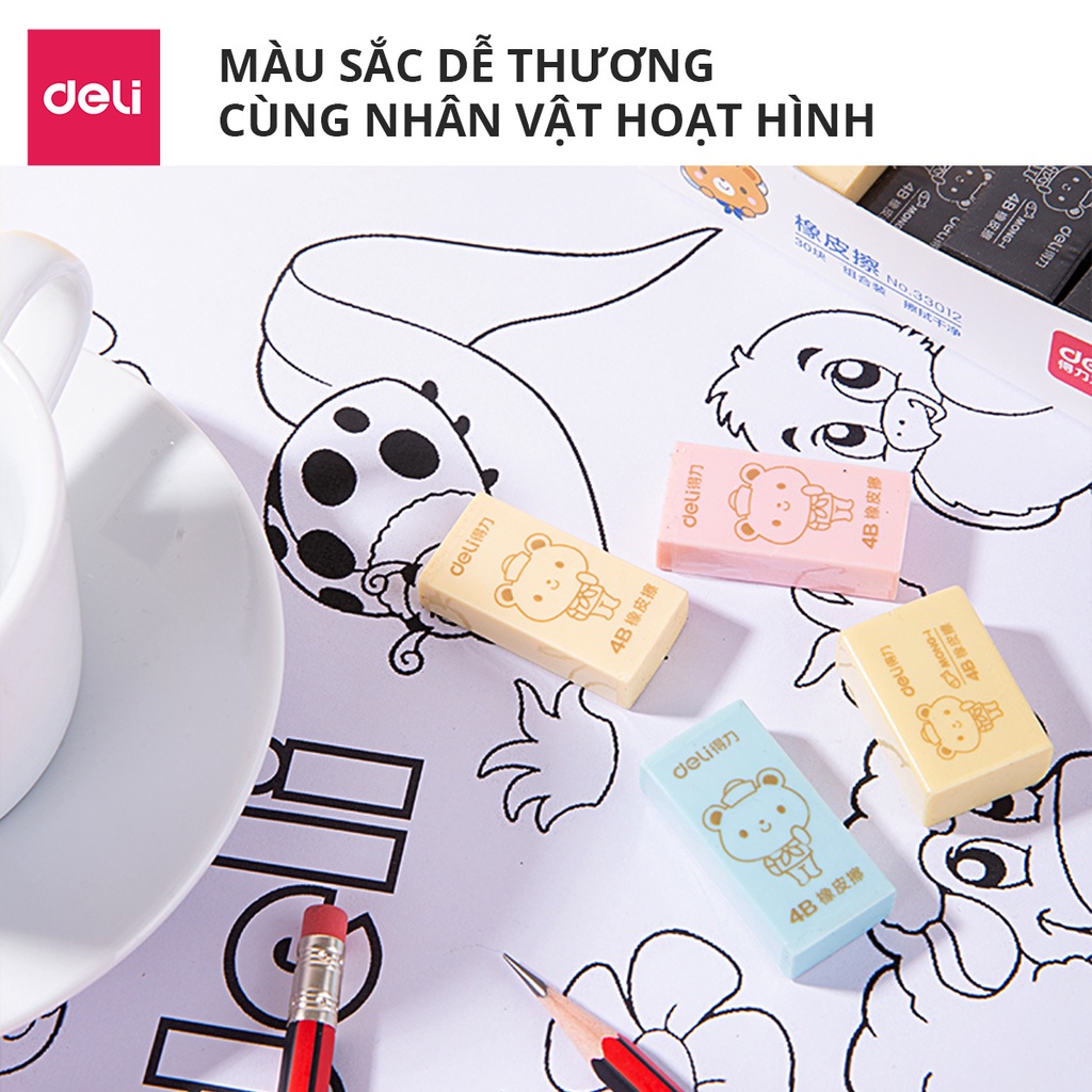 Tẩy 4B Deli hình chữ nhật 1 chiếc màu ngẫu nhiên đen/ hồng/ xanh dương/ vàng - 33012