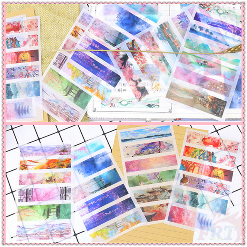 ❀ Ins: Good Vibes - Hình Dán Washi Phong Cảnh Trung Quốc Đẹp Mắt ❀ Set 6 Tấm Sticker Dán Trang Trí Thời Trang