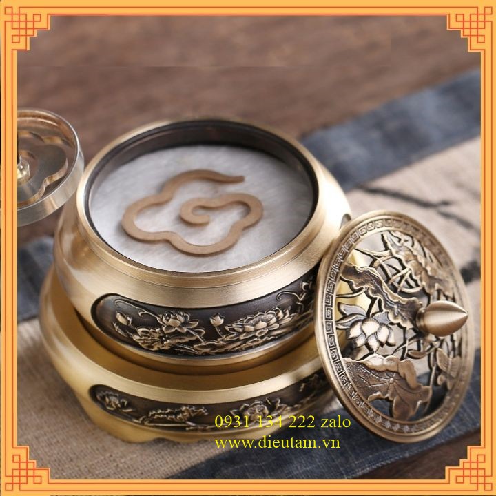 Bộ lư đồng sen khắc có đế đôn đồng - lư đồng đúc dày dặn nặng