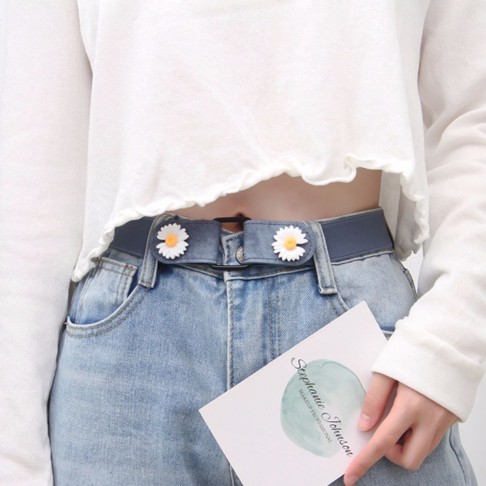 Thắt Lưng Vải Canvas Không Đường May Họa Tiết Hoa Cúc Đơn Giản Phong Cách Hàn Quốc