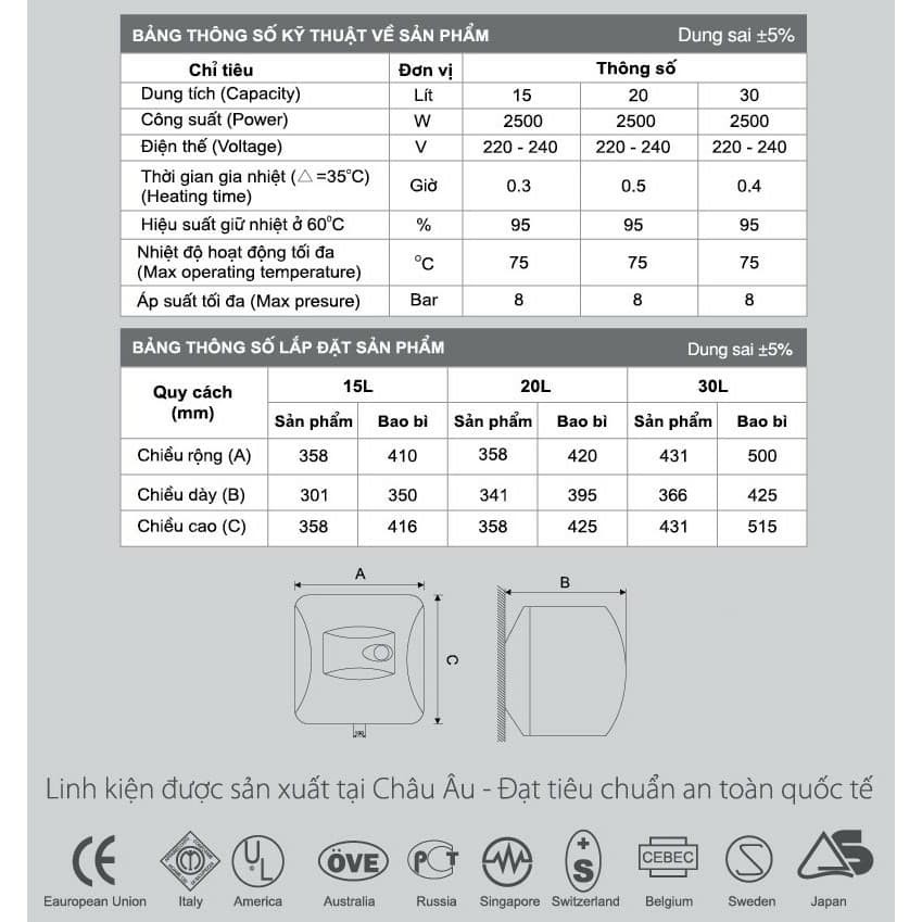 Bình nước nóng Rossi Titan 15 Ti CHÍNH HÃNG, bảo hành 7 năm toàn quốc, tân á đại thành online