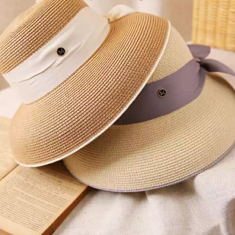 Nón Cao Cấp - Mũ cói rộng vành đi biển thắt nơ tiểu thư cho nữ T2