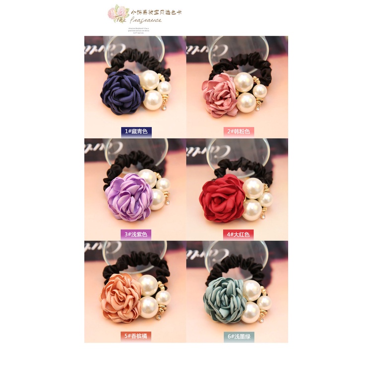 Dây Buộc Tóc Cao Su Hình Hoa Hồng Đính Ngọc Trai Thời Trang