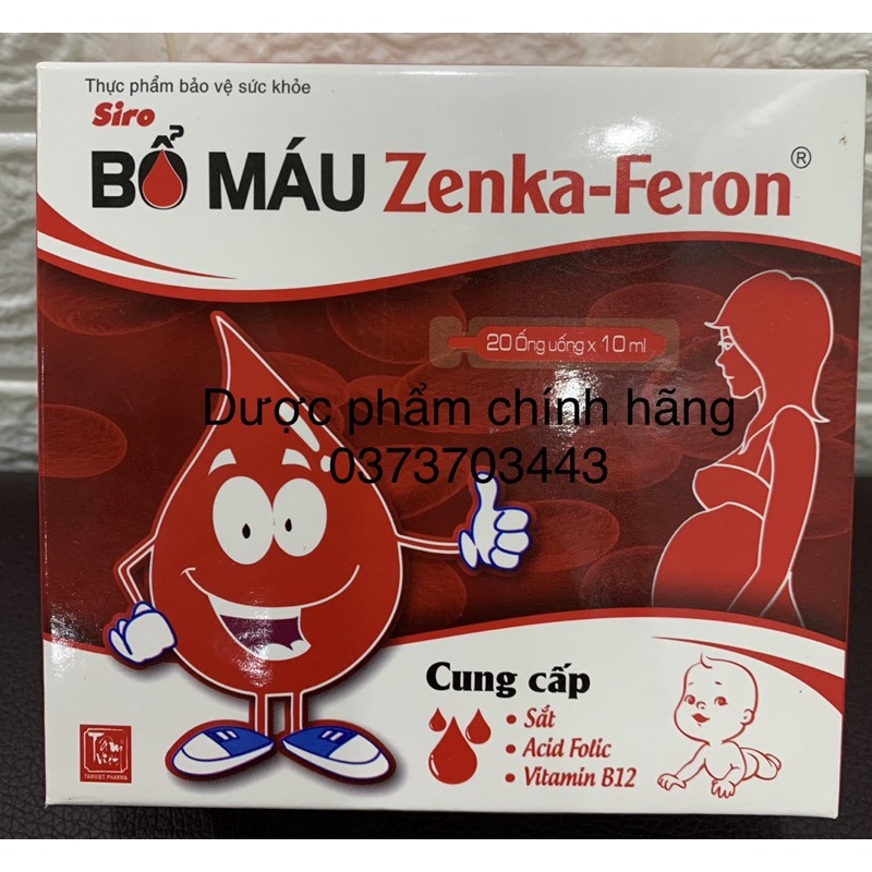 Siro BỔ MÁU ZENKA- FERON hộp 20 ống - Cung cấp Sắt, Acid Folic, Vitamin B12