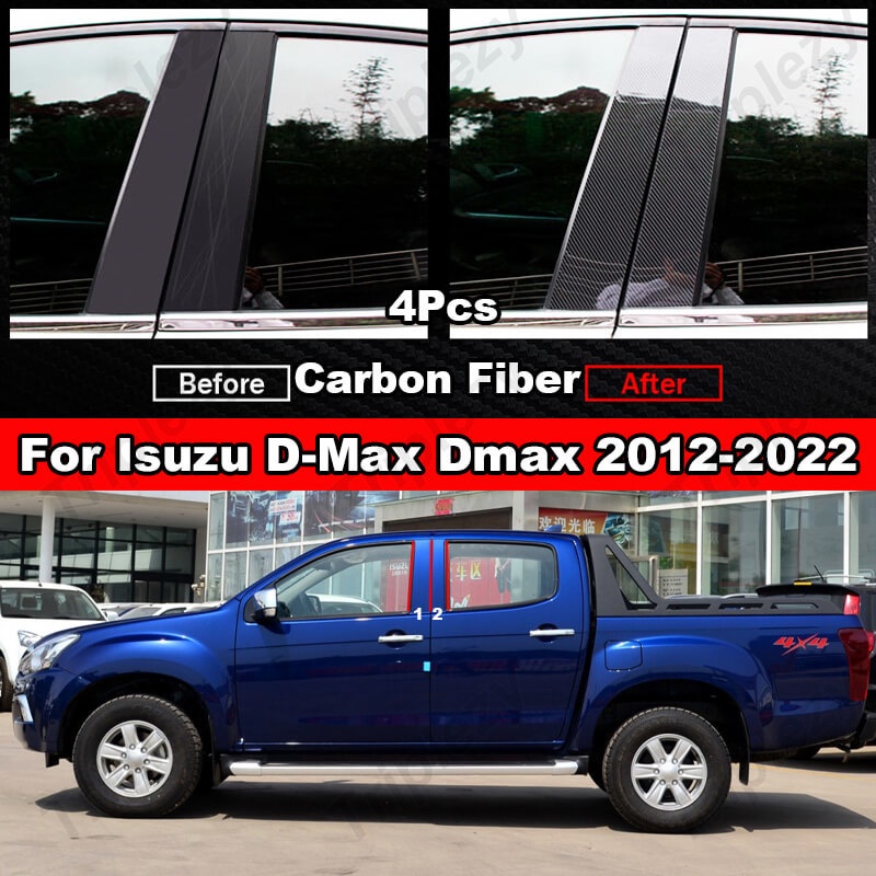 Bộ 4 Miếng Dán Trang Trí Cửa Sổ Xe Hơi Isuzu D-Max Dmax 2012-2022 Chất Liệu PC Màu Đen Họa Tiết Sợi Carbon