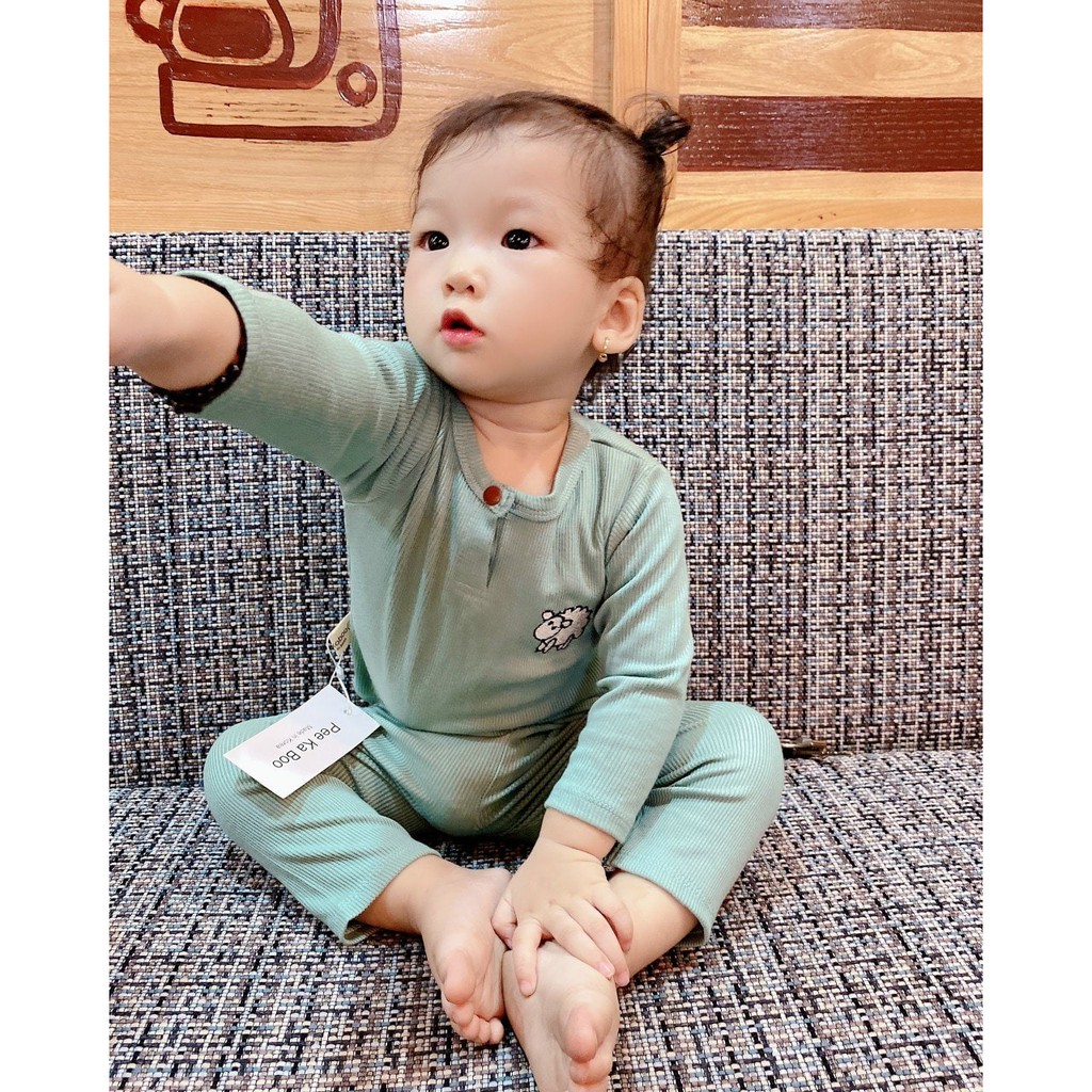Bộ quần áo thun thêu cừu peekaboo