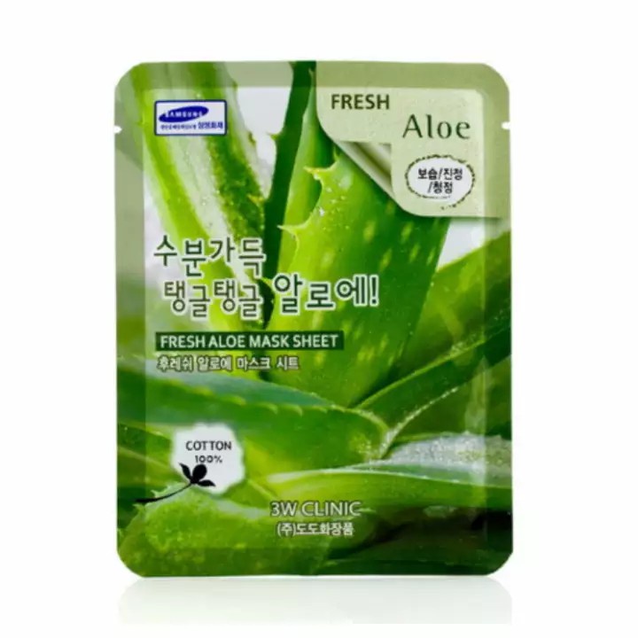 [Mẫu mới] Bộ 10 gói mặt nạ dưỡng ẩm da chiết xuất nha đam 3W Clinic Fresh Aloe Mask Sheet 23ml X 10 - Hàn Quốc Chính Hãn