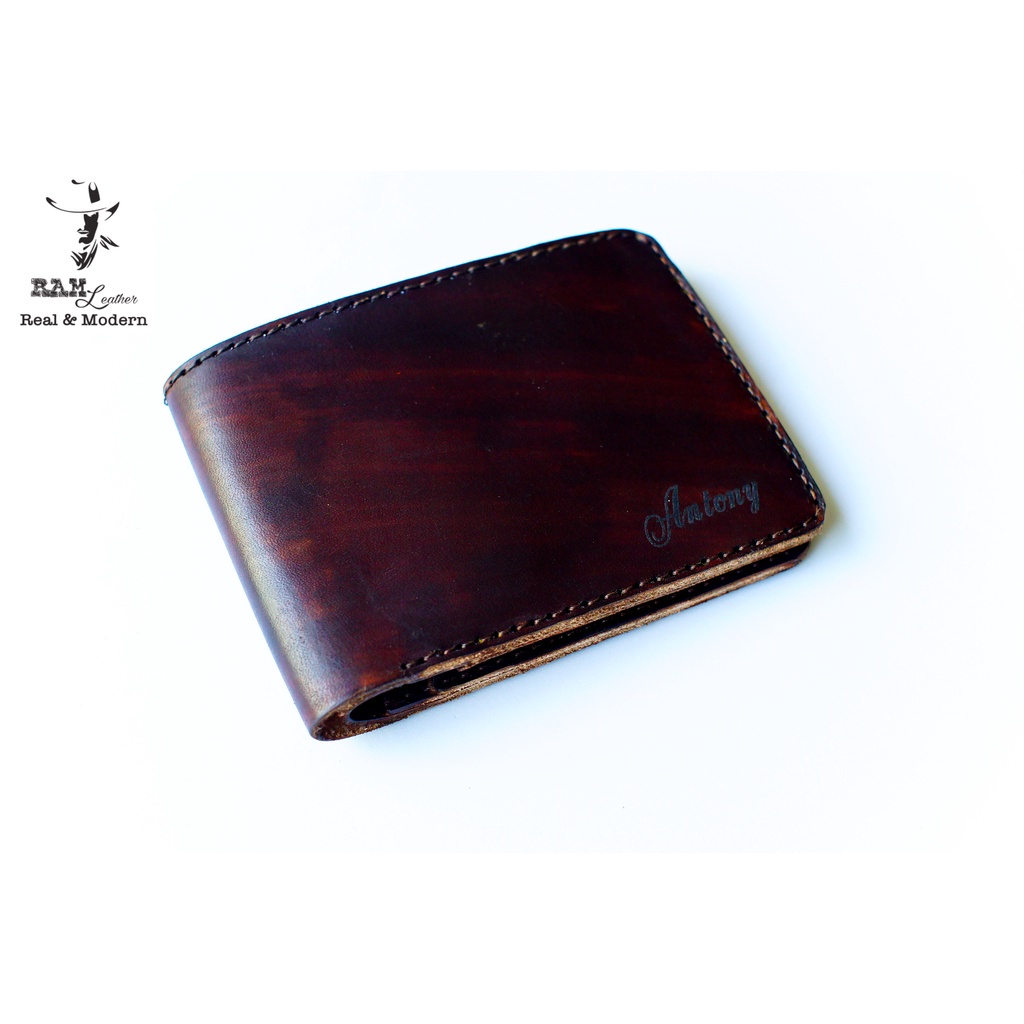 Ví Dáng Ngang Da Bò Veg Ý Nhuộm Thủ Công Màu Nâu Đậm - Ram Leather