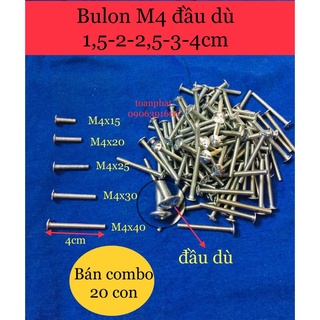 [combo 20con] Ốc bulon đầu mũ dù M4 | size 10-20-25-30-40mm