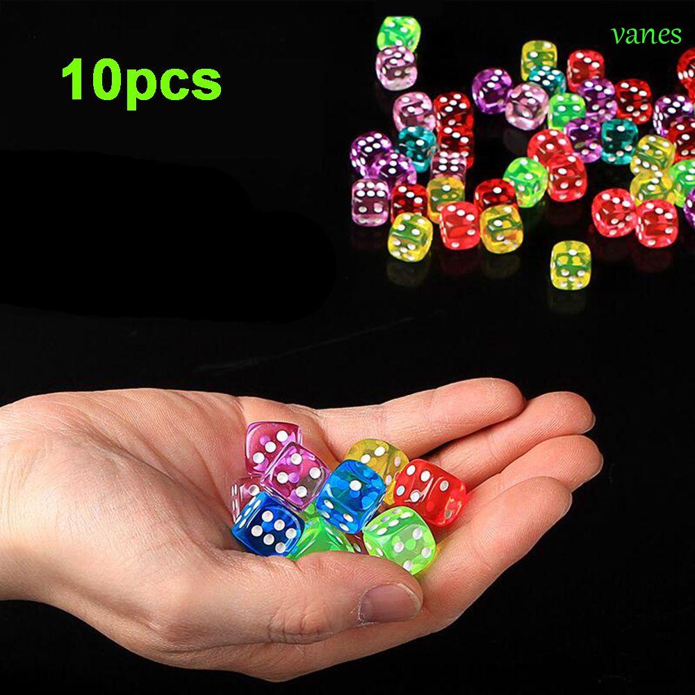 VANES1 10pcs Dice Clear Table Games Board Game Party Playing Transparent Club Cubes Round Corner Gambling/Multicolor