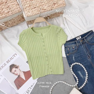 Áo Croptop BIGSIZE cổ nút tròn len gân L85