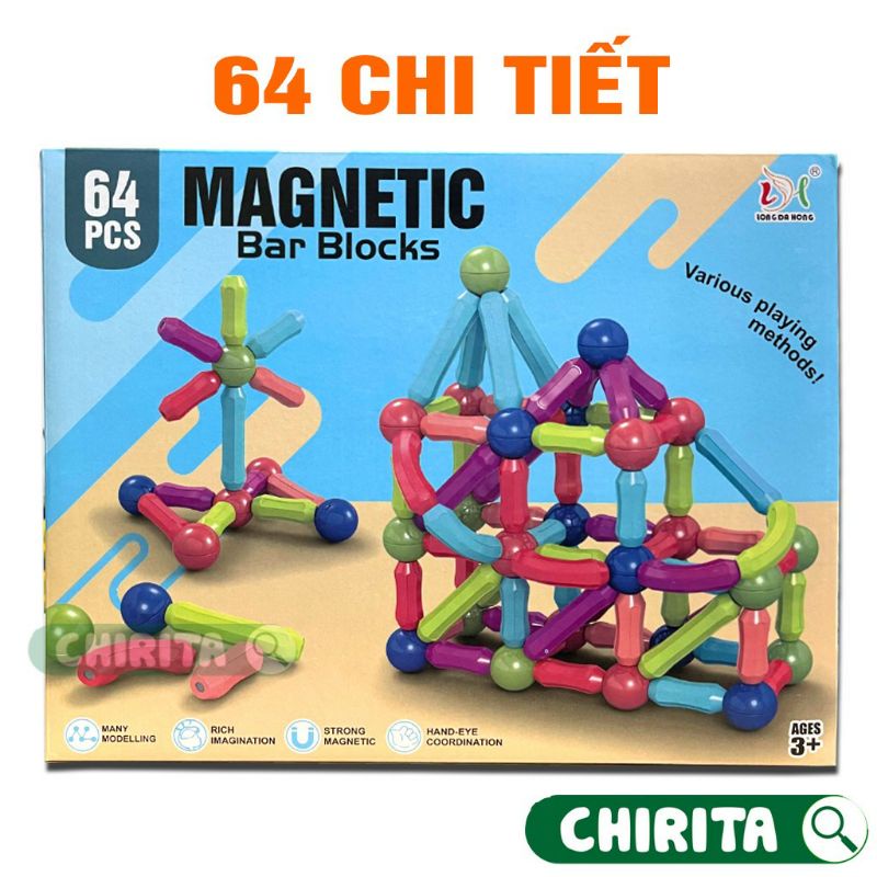 Đồ Chơi Xếp Hình Nam Châm 64 Chi Tiết, Xếp Hình Lego Thông Minh Cho Bé