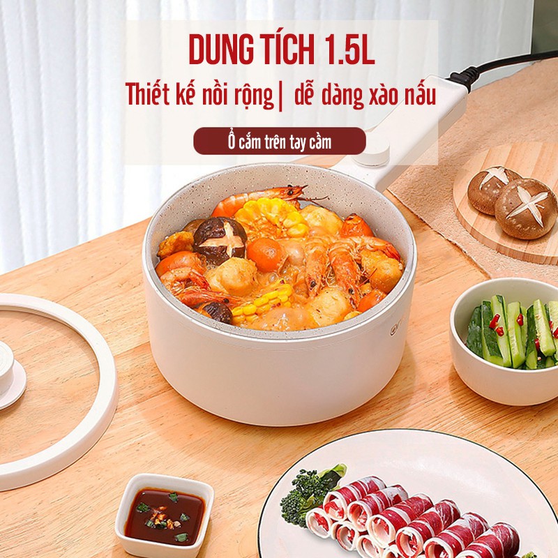 Nồi Lẩu Điện Mini Nồi Nấu Mì Chảo Lẩu Chống Dính Đa Năng Dung Tích 1.5L Công Suất 600W 2 Chế Độ Nhiệt BH 1 Tháng TN01