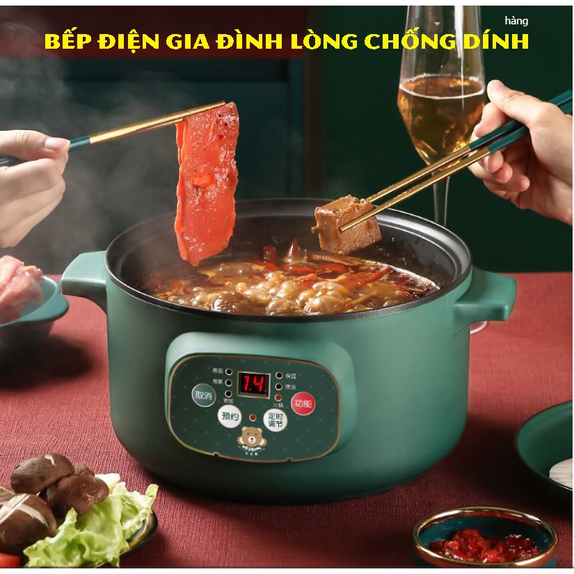 Nồi lẩu điện mini - Công Suất 800w - Bề Mặt Chảo Chống Dính - Nồi Nấu Cơm Cháo, Nồi Hấp, Chiên, Xào