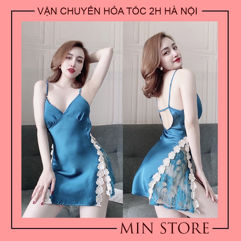 Váy ngủ sexy gợi cảm 2 dây lụa satin cao cấp MIN SHOP V1007 | BigBuy360 - bigbuy360.vn