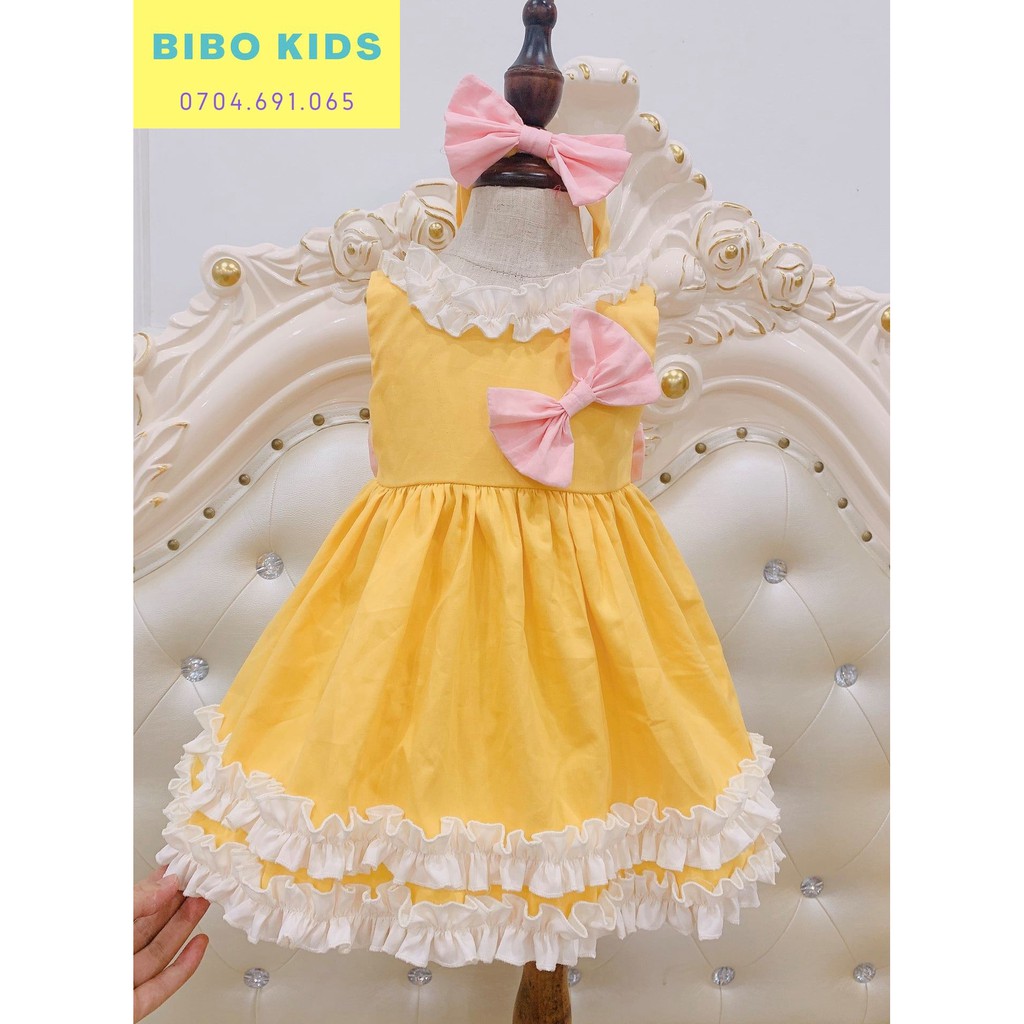 Đầm bé gái 🥰FREESHIP + TẶNG TURBAN 🥰- BIBO KIDS -Váy trẻ em THIẾT KẾ - VÀNG NƠ HỒNG