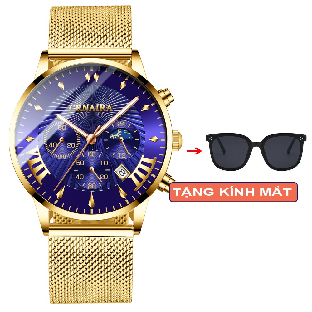 Đồng Hồ Nam Crnaira C8029 Lịch ngày sang trọng kim dạ quang Dây Thép mành