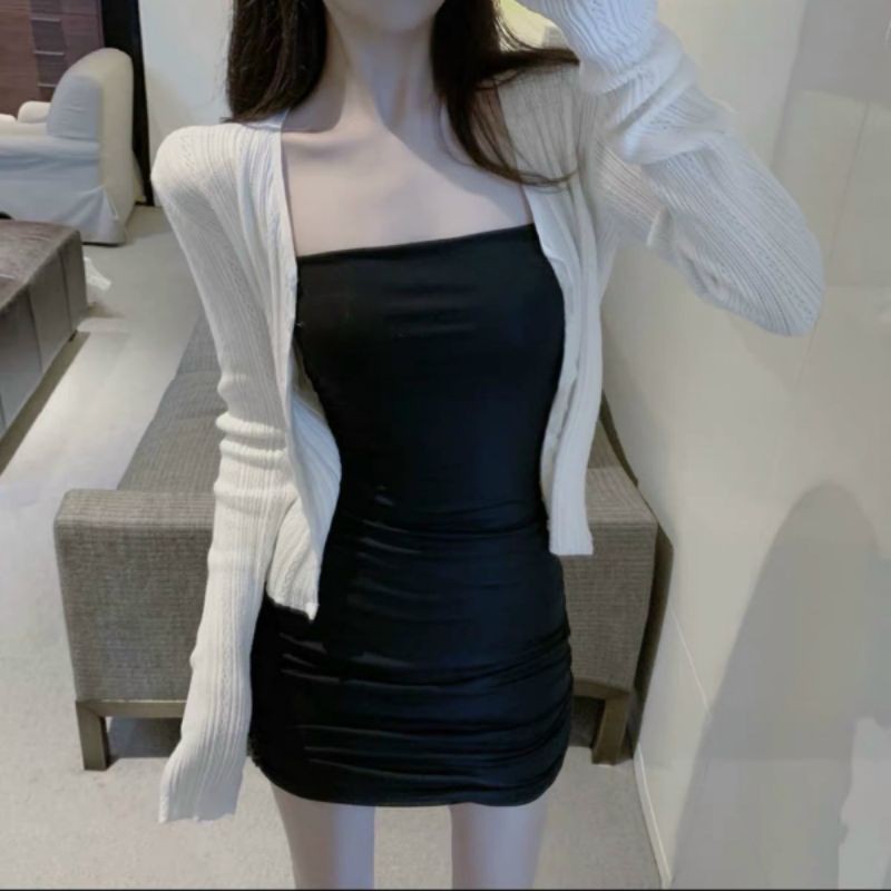 SET ĐẦM 2S ĐEN  BODY + KHOÁC TRẮNG ❤️