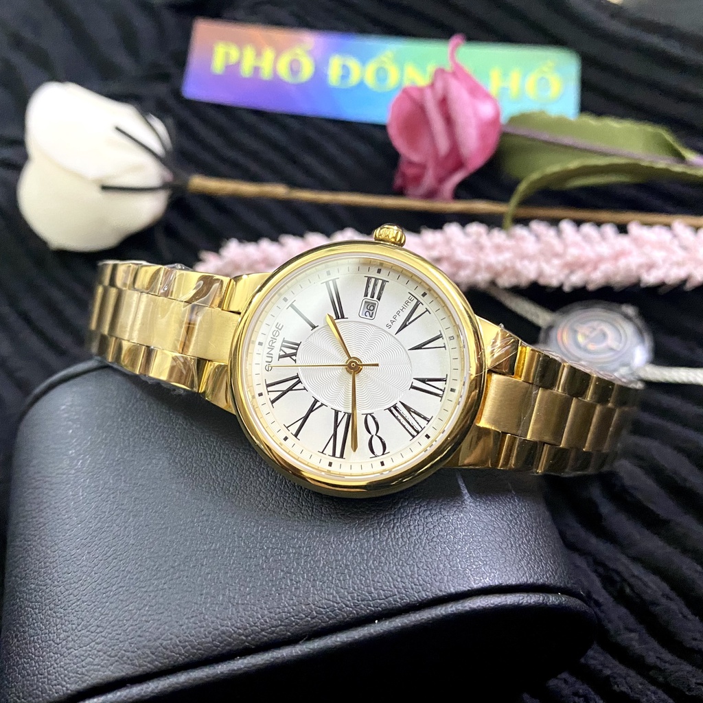 Đồng hồ nữ dây kim loại mặt kính chống xước sapphire Sunrise 2133 2133SA SL2133LK trắng