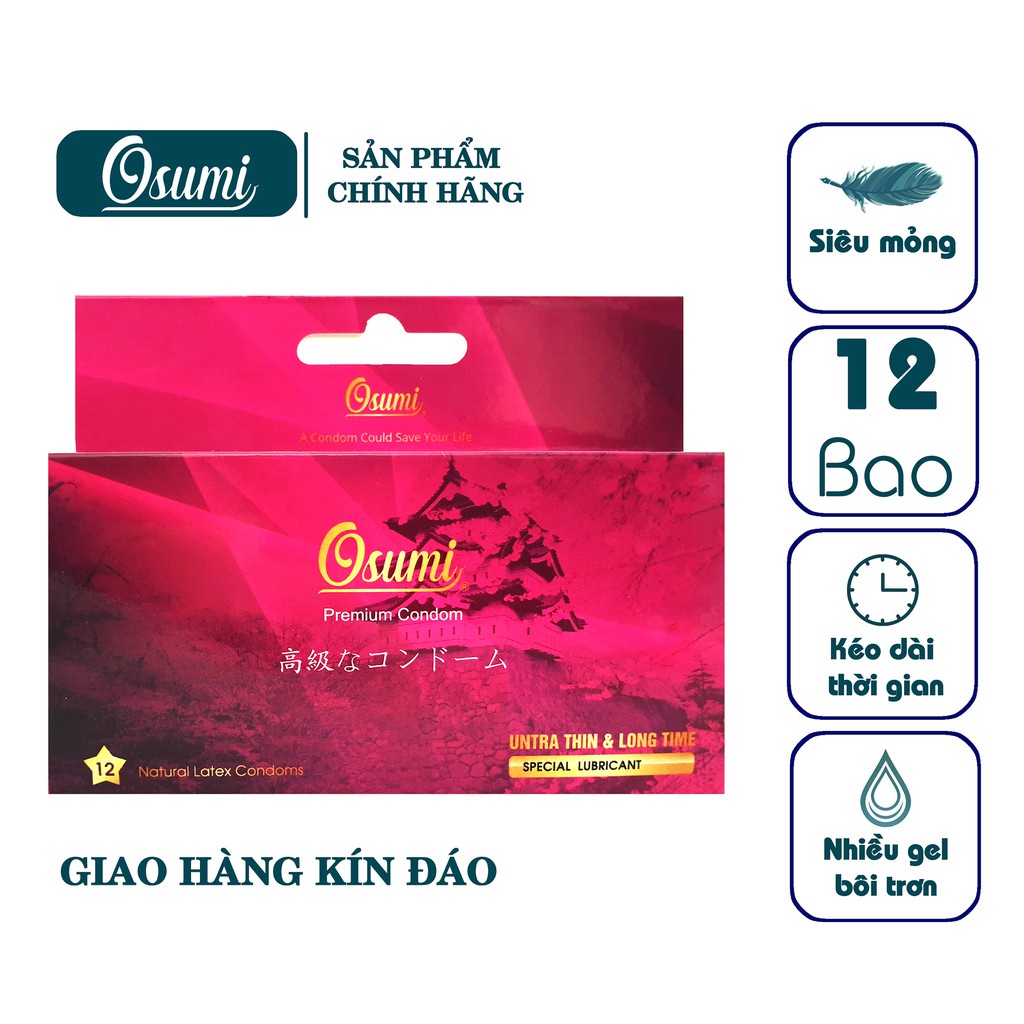 Bao cao su OSUMI Nhật siêu mỏng size nhỏ + kéo dài thời gian thời gian quan hệ hộp 12 chiếc tặng 5 chiếc