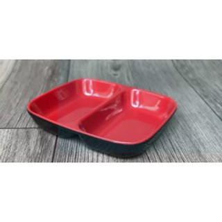 Chén Chấm Nhựa Melamine 2 ngăn Đỏ Đen (10 cái)