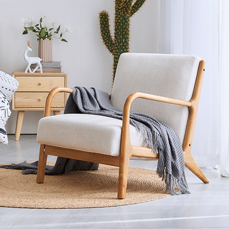 mẫu mới năm 2021№♦◘Ghế sofa đơn bằng gỗ nguyên khối lười vải Bắc Âu ban công phòng ngủ khách tựa lưng