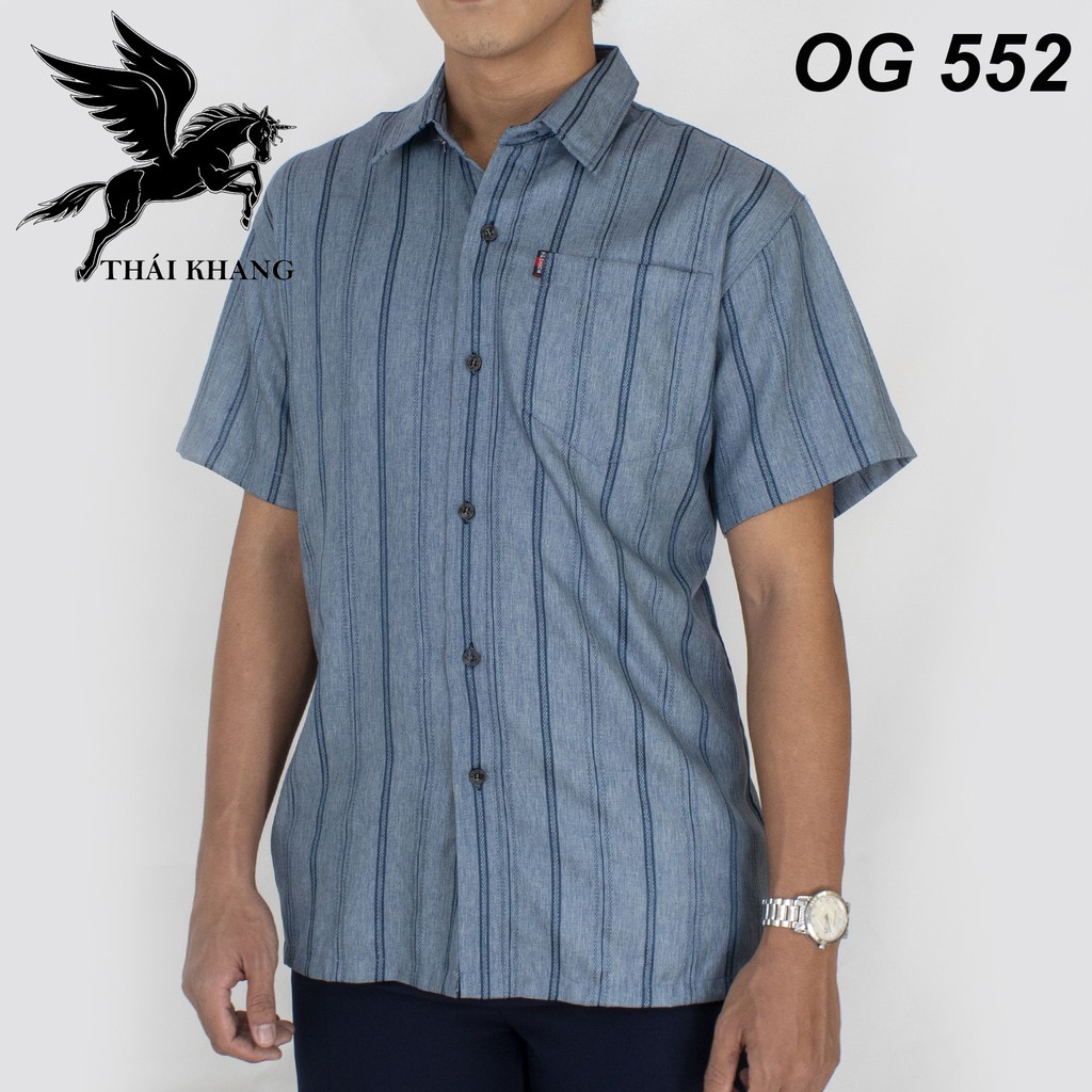 áo sơ mi nam trung niên ngắn tay vải đũi cổ trụ cao cấp loại áo sơ mi nam ngắn tay form rộng OG55 | BigBuy360 - bigbuy360.vn