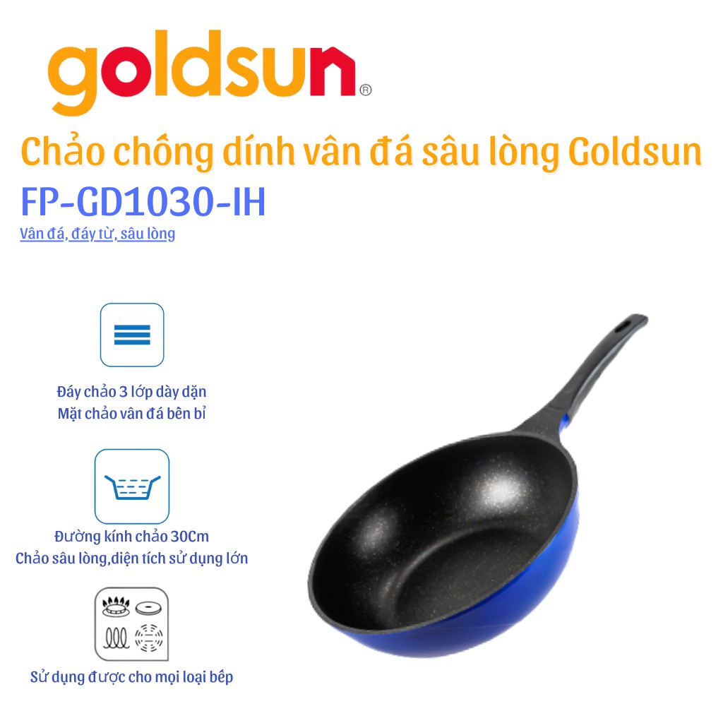 Chảo Nhôm Đúc Vân Đá Sâu Lòng Đáy Từ 30cm Goldsun DP - GD1030 IH (B)