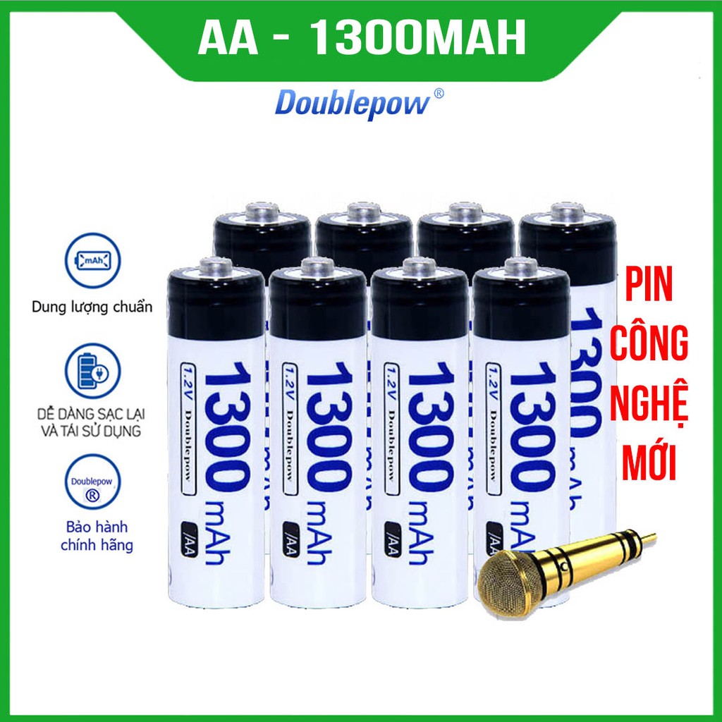 [Hàng chuẩn] Pin AA sạc lại Doublpow dung lượng 1300mAh - pin công nghệ mới (màu đen)