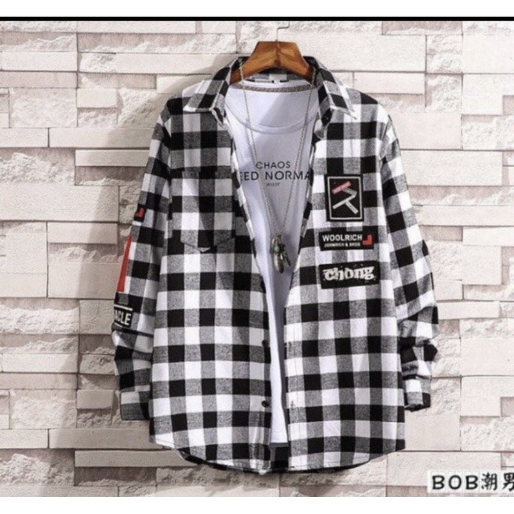 Áo Khoác Sơ Mi Caro Nam Nữ Trẻ Trung Thêu Hình Cực Xịn Chất Vải Kate Mát, Mềm, Mịn