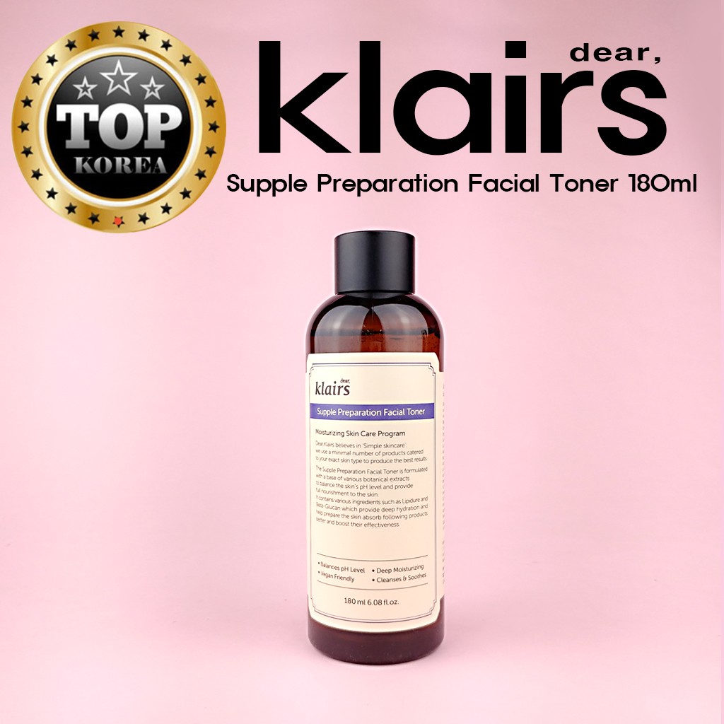 KLAIRS  Supple Preparation Facial Toner 180ml /  Toner Klairs 180ml Cao Cấp Chuyên Dụng / TOPKOREA