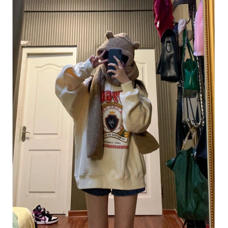Áo sweater nỉ bông chi tiết in phong cách hàn