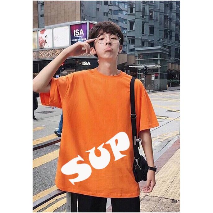 FREESHIP50K Áo thun ngắn tay không cổ nam nữ SUP unisex 2 Màu Cam Đen Sành Điệu full size áo phông streetwear