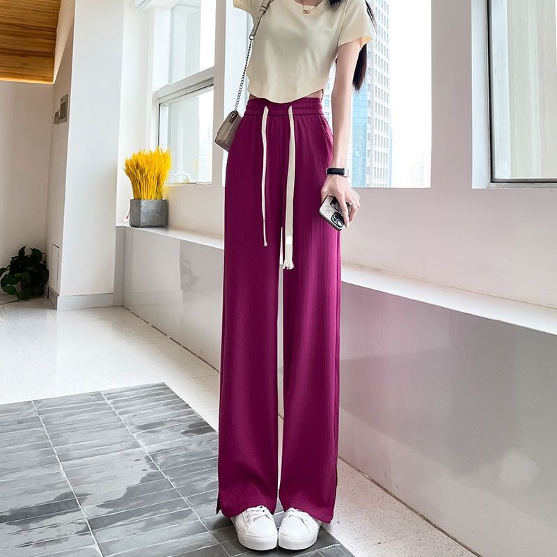 Jiashucheng Quần Dài Lưng Cao Ống Rộng Dáng Suông Vải Mỏng Phối Dây Rút Cá Tính Cho Nữ