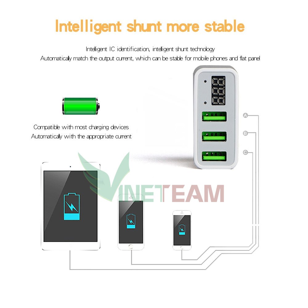 Cốc sạc nhanh 3 cổng USB thông minh CYKE -DC3210